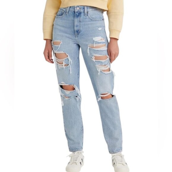NWT LEVI'S Women's High Waisted Mom Jeans Distressed Ripped Size 28x29 - Picture 1 of 8